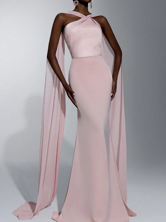 Dresses & Skirts - Baby Pink Women's Elegant Pleated Halter Neck Top With Draped Accents